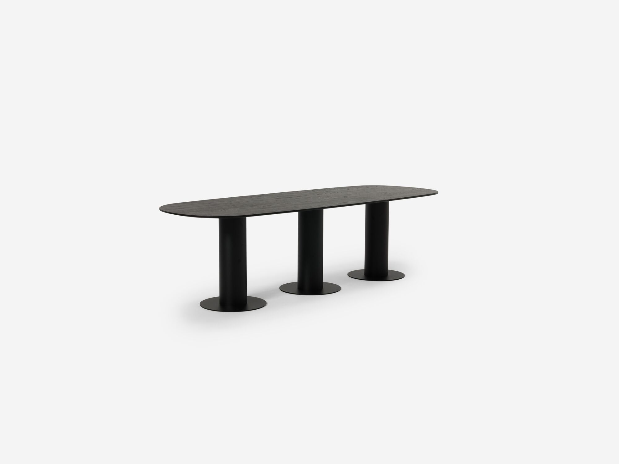 Front angle view of extra large black dining table